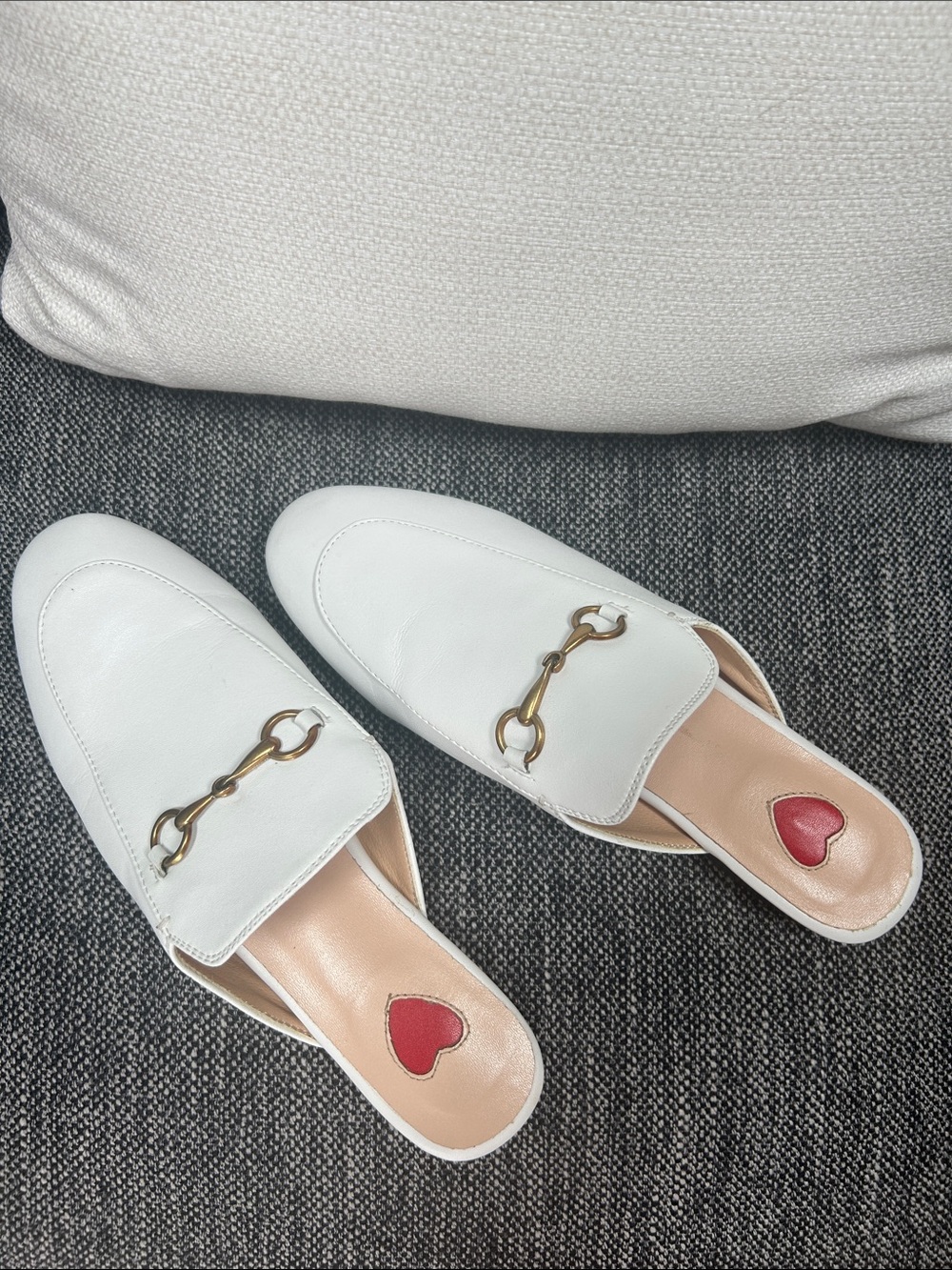 Arqa White Leather Slip-On Mules with Gold Bit Detail 38